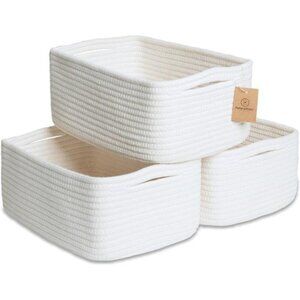 Cotton Rope Storage Baskets Set of 3 Small Woven Bins for Shelf Nursery Closet